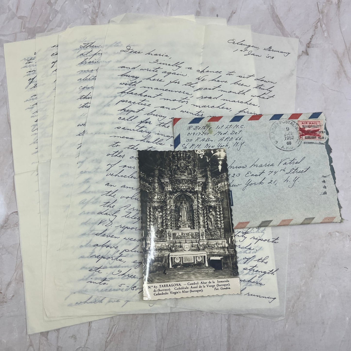 1952 Army Letter Lt. R. Bethje to Maria Vartal from Erlangen Germany AE7