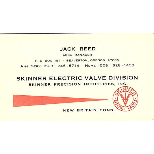Jack Reed Skinner Precision Industries New Britain CT Vtg Business Card SE5-B1