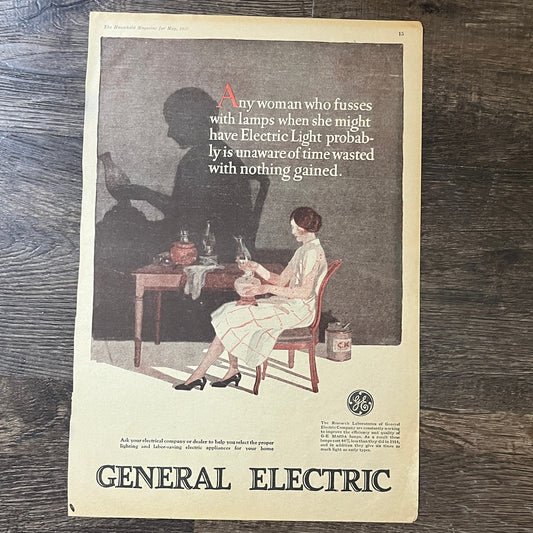 GE General Electric Anti Kerosene Lamp Electric Light Vtg Magazine Ad 11x15 V8