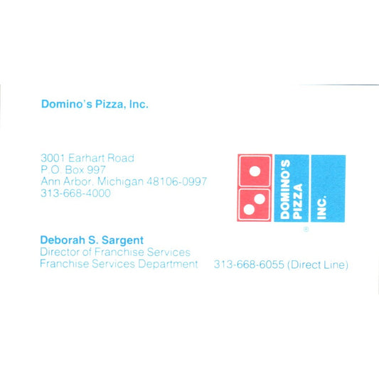 Deborah S. Sargent Domino's Pizza Ann Arbor MI Vintage Business Card SD8-B6