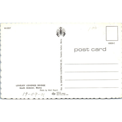 Lovejoy Covered Bridge South Andover ME Vintage Covered Bridge Postcard PC11