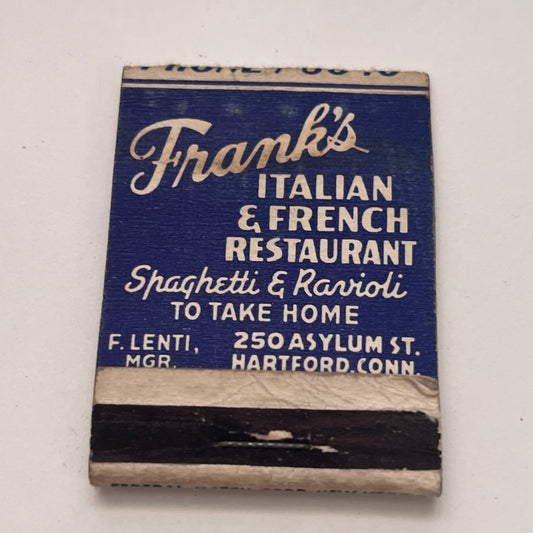 Frank's Italian & French Restaurant Hartford CT Vintage Matchbook Cover TB8-MB-5