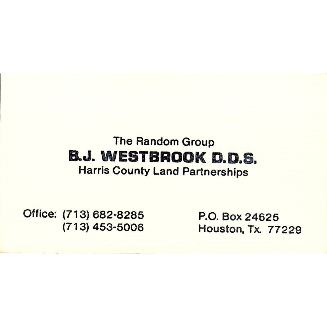 B.J. Westbrook DDS Harris County Land Partnerships Houston Business Card SC9-B5