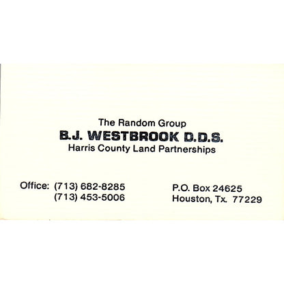 B.J. Westbrook DDS Harris County Land Partnerships Houston Business Card SC9-B5