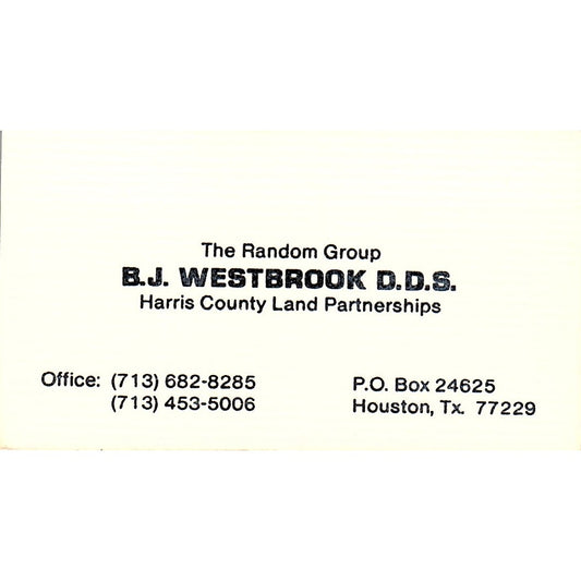 B.J. Westbrook DDS Harris County Land Partnerships Houston Business Card SC9-B5