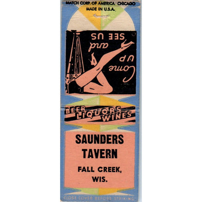 Saunders Tavern Fall Creek Wisconsin Pinup Vintage Matchbook Cover SD2-Y7