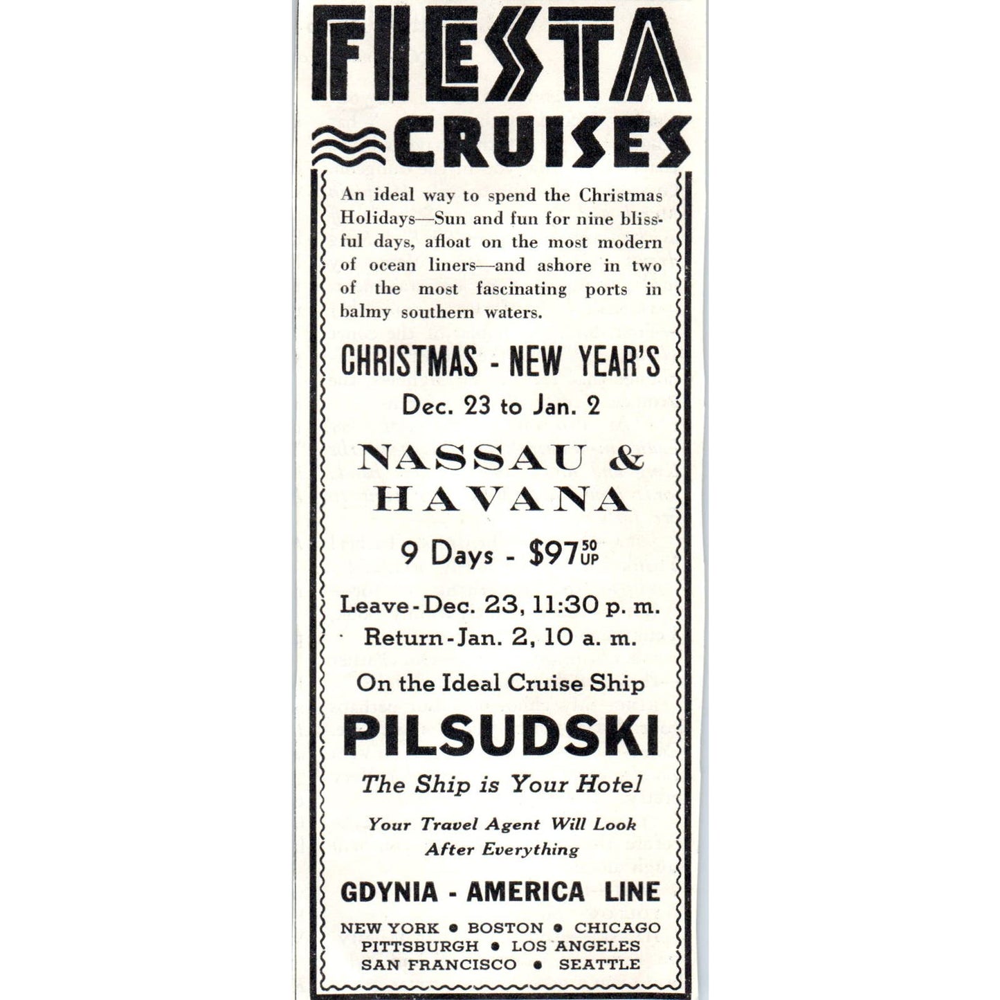 Fiesta Cruise Gdynia - America Line Pilsudski Steamer Advertisement AE4-I1