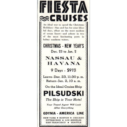 Fiesta Cruise Gdynia - America Line Pilsudski Steamer Advertisement AE4-I1