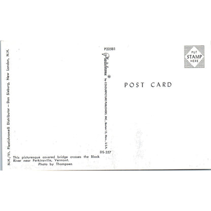 Perkinsville VT Black River Covered Bridge Postcard PB11
