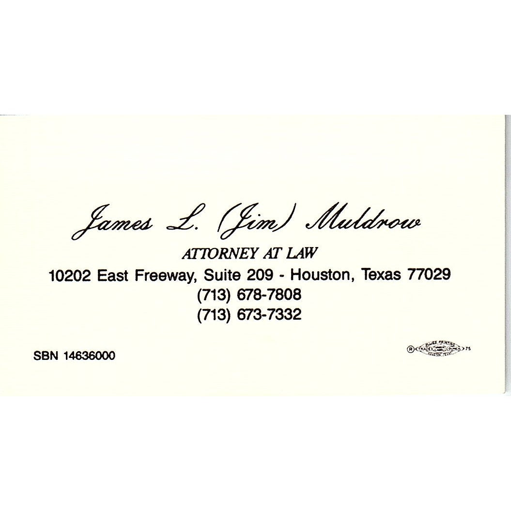 James L Muldrow Attorney Houston Vintage Business Card SC9-B2