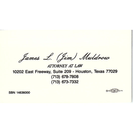 James L Muldrow Attorney Houston Vintage Business Card SC9-B2