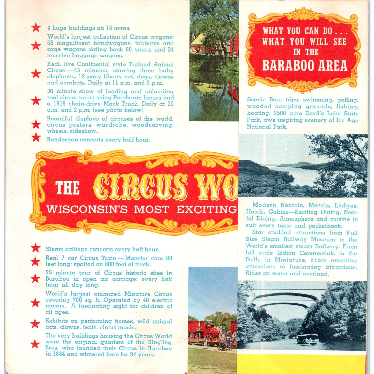 Vintage Circus World Baraboo Wisconsin Fold Out Travel Brochure TF4-B4