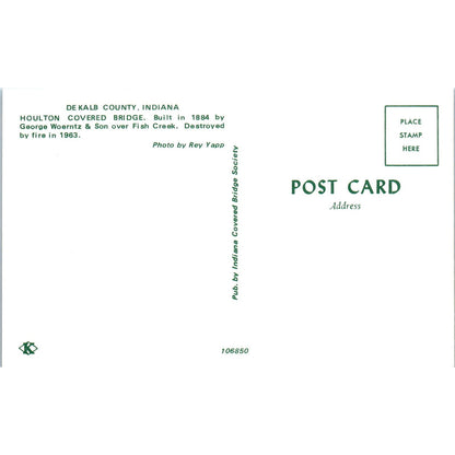 Dekalb County Indiana Houlton Covered Bridge Postcard PB10