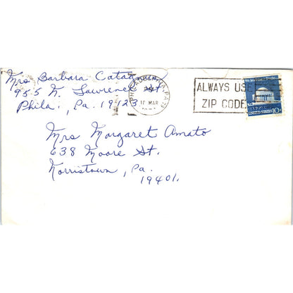 Margaret Amato Harristown Always Use Zip Codes Cancellation Postal Cover TG7-PC3