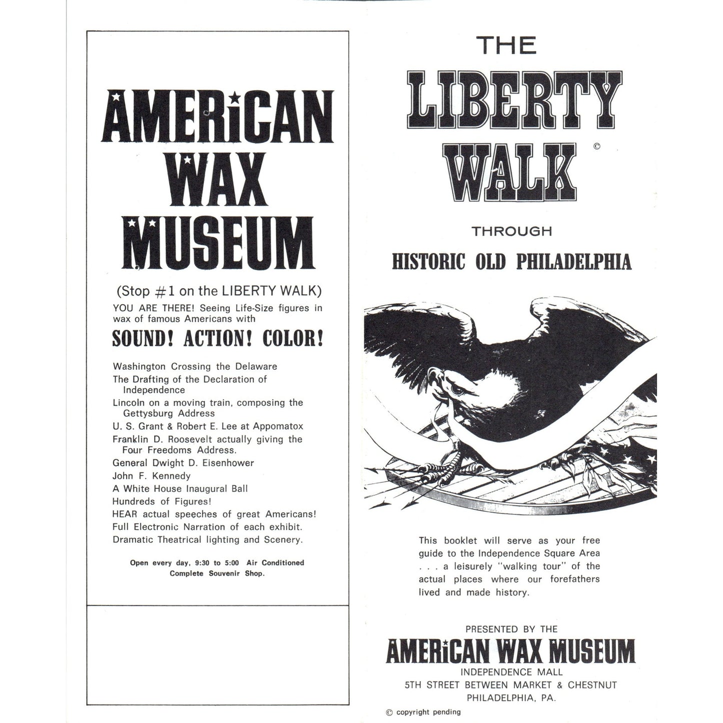 1970s American Wax Museum Liberty Walk Through Old Philadelphia Brochure TF4-BB