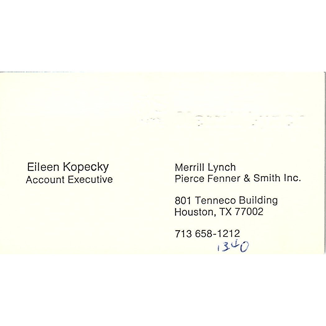 Merrill Lynch Eileen Kopecky Houston Texas Vintage Business Card SB4-B1