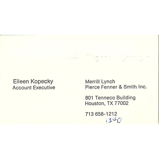 Merrill Lynch Eileen Kopecky Houston Texas Vintage Business Card SB4-B1
