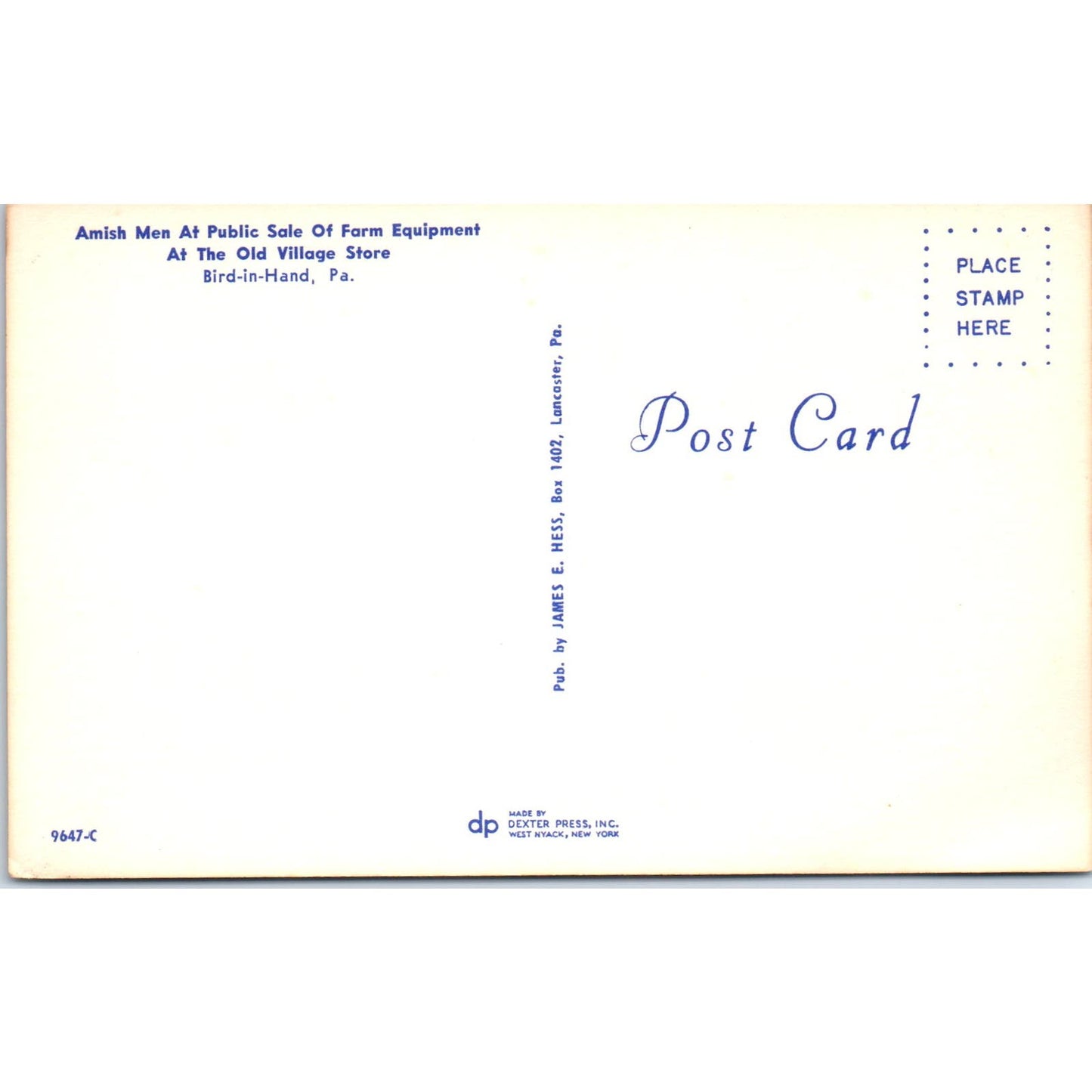 Amish Men at Farm Sale Old Village Store Bird-in-Hand PA Vintage Postcard PD1