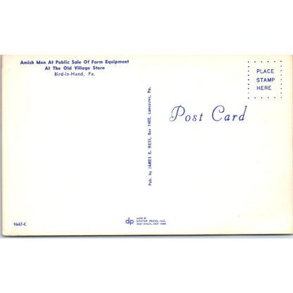 Amish Men at Farm Sale Old Village Store Bird-in-Hand PA Vintage Postcard PD1