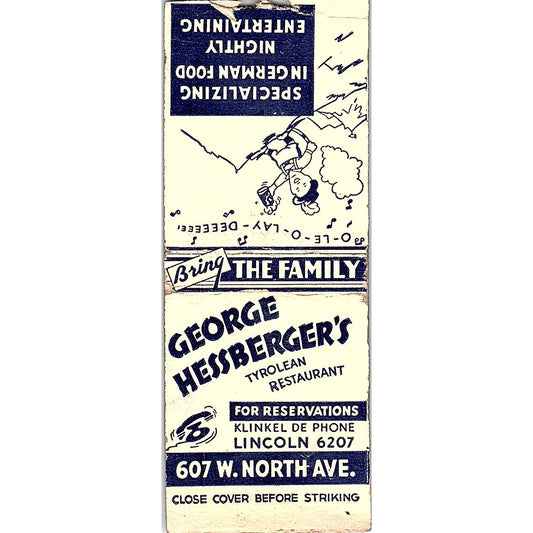George Hessberger's Tyrolean Restaurant Melrose Park IL Matchbook Cover SE5-Y2