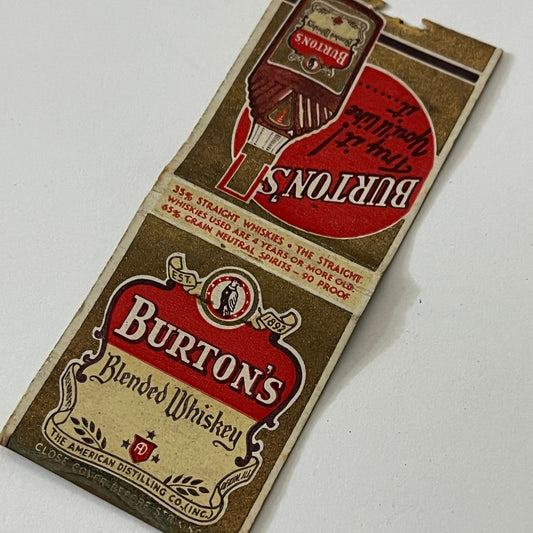 Burton's Blended Whiskey Vintage Matchbook Cover TB6-MB1-13