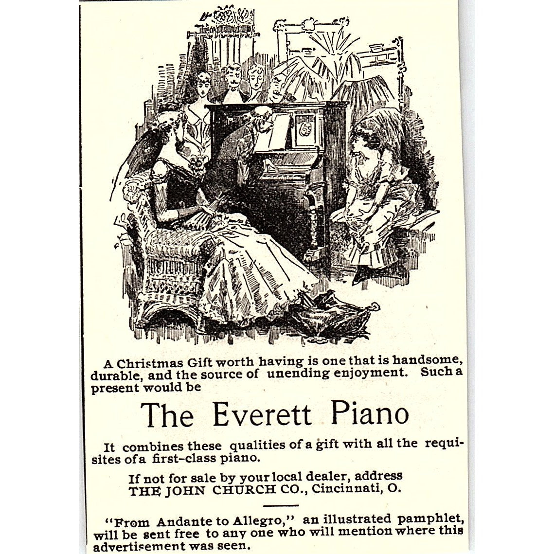 The Everett Piano Christmas Gift John Church Co Cincinnati 1892 Ad AG2-M10