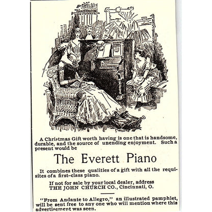 The Everett Piano Christmas Gift John Church Co Cincinnati 1892 Ad AG2-M10