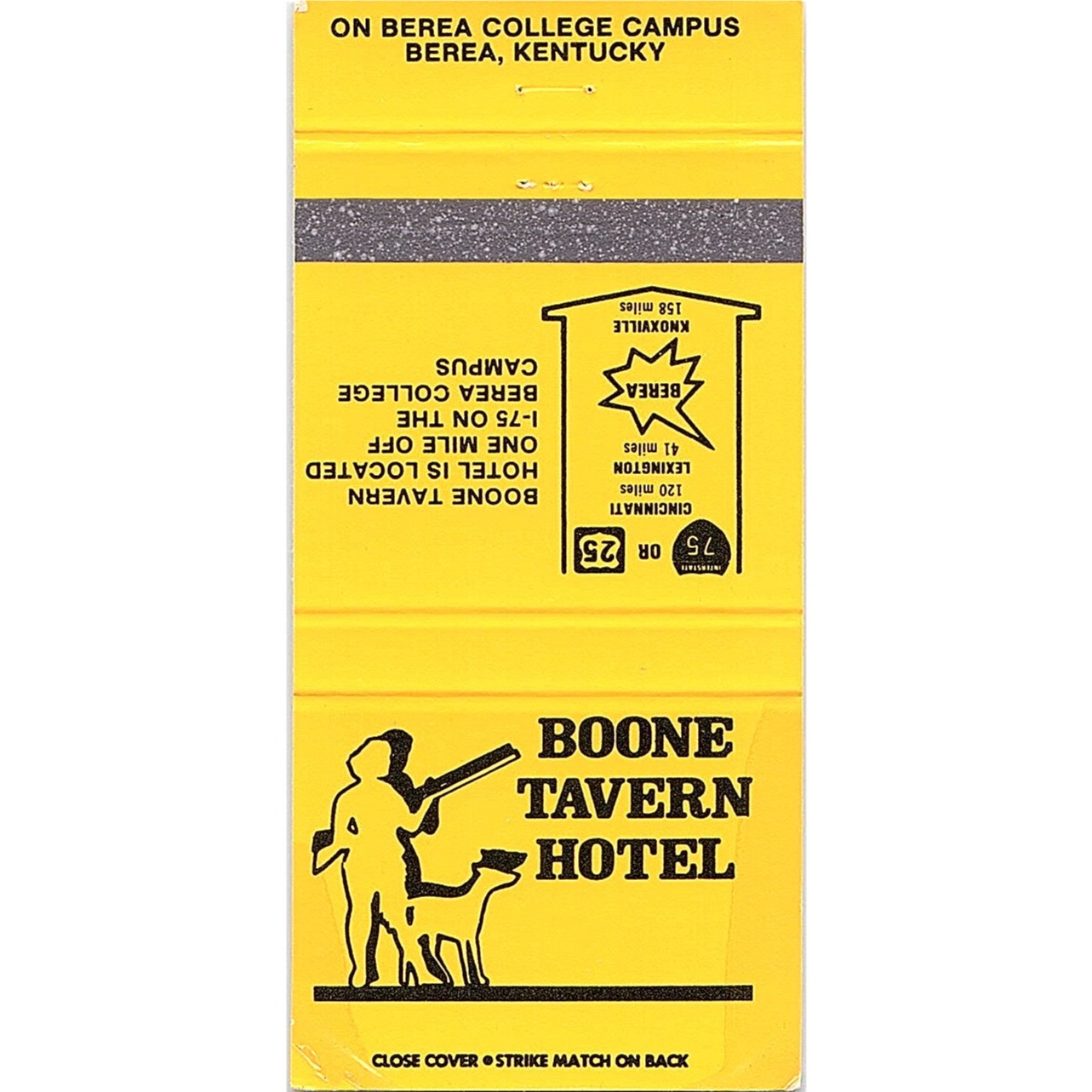 Boone Travel Hotel on Berea College Campus KY Vintage Matchbook TB6-MB2-7