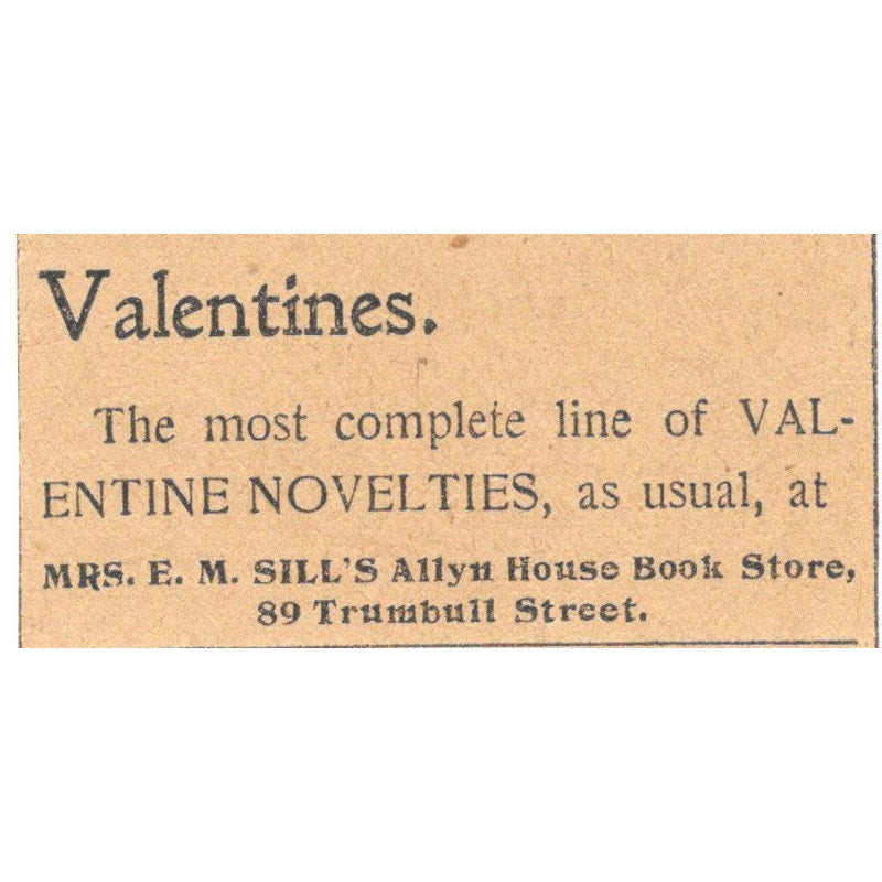 Mrs. E.M. Sill Book Store Valentines Allyn House Hartford 1901 Ad AD8-HS9