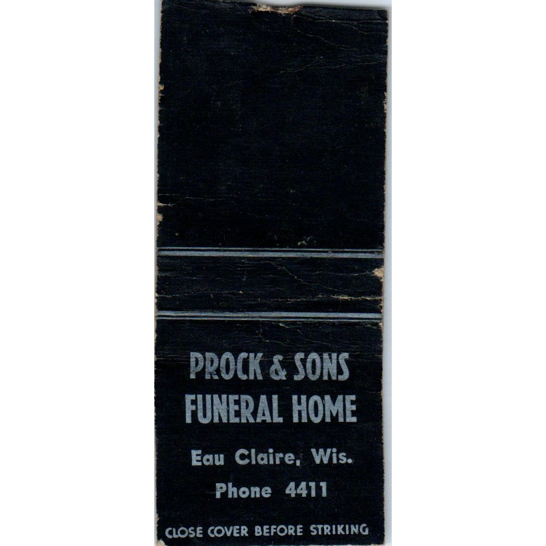 Prock & Sons Funeral Home Eau Claire WI Vintage Matchbook Cover SD4-Y3