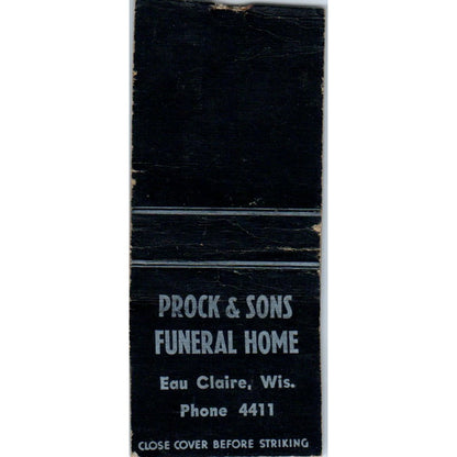 Prock & Sons Funeral Home Eau Claire WI Vintage Matchbook Cover SD4-Y3