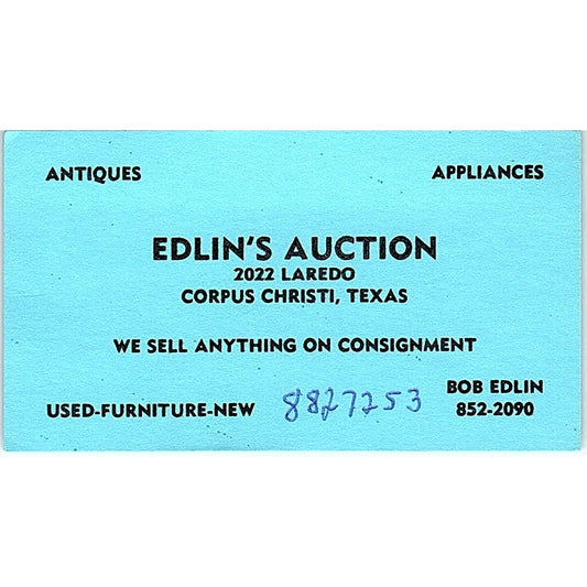 Bob Edlin's Auction Corpus Christi TX Vintage Business Card SE3-B16