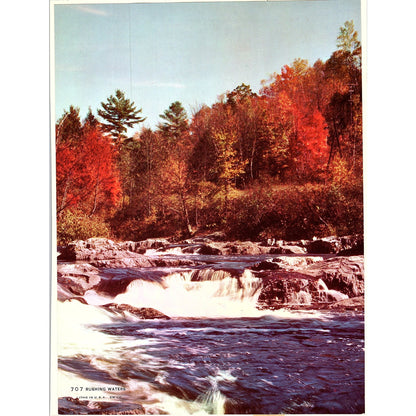 Retro Kitsch Rushing Waters Autumn River Scene Lithograph Vtg Art Print 8x10 V5