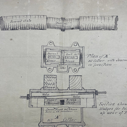 1860-70s Original Hand Drawn Mechanical Blueprint Schematic Diagram FL6-11