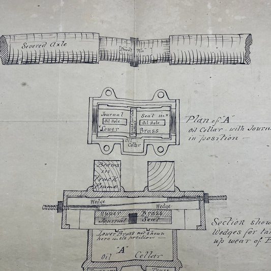 1860-70s Original Hand Drawn Mechanical Blueprint Schematic Diagram FL6-11