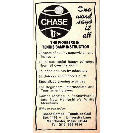 Chase Tennis Camps Manchester MA 1977 Ad AF3-Q2