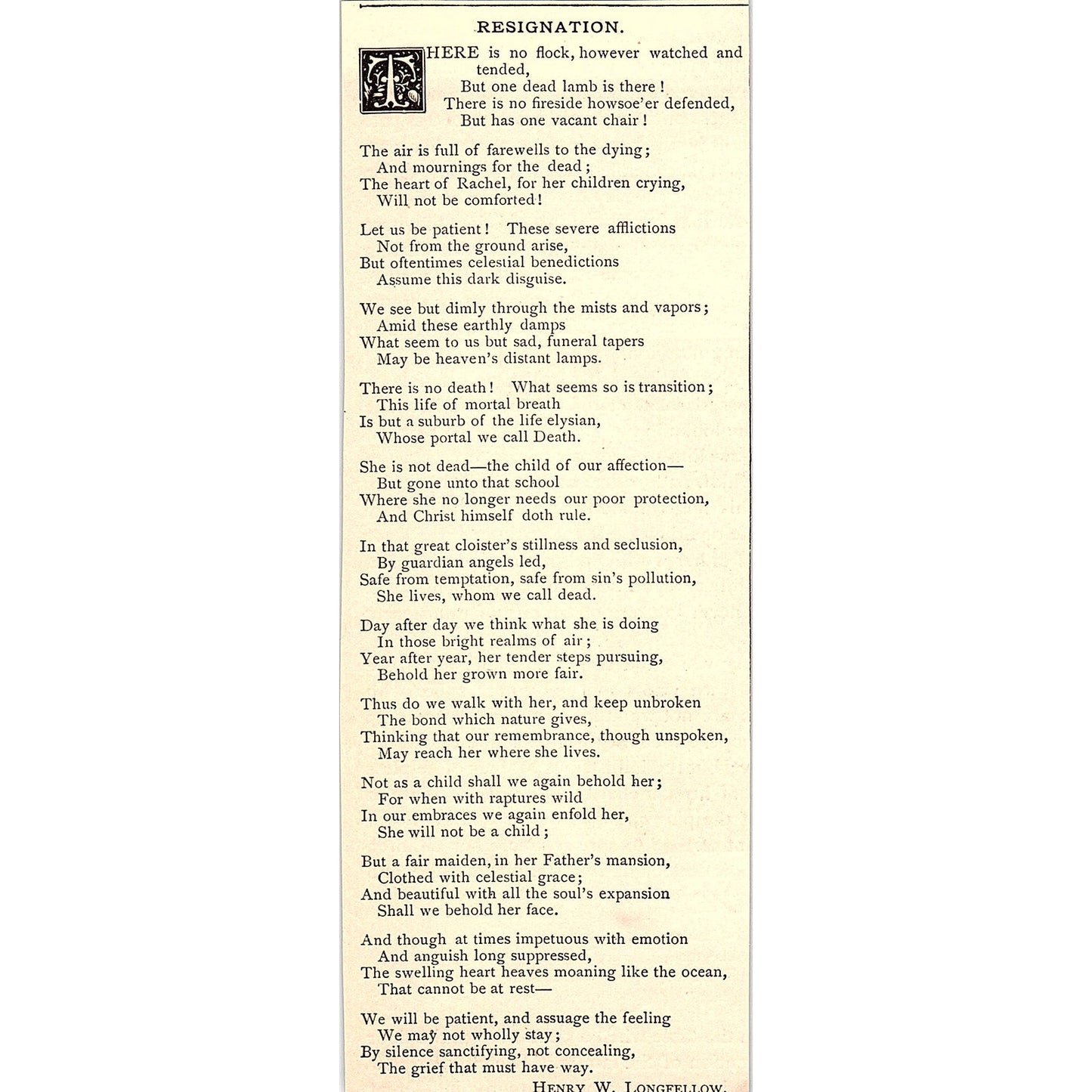 Resignation - Henry Wadsworth Longfellow 1884 Poem AG3-1