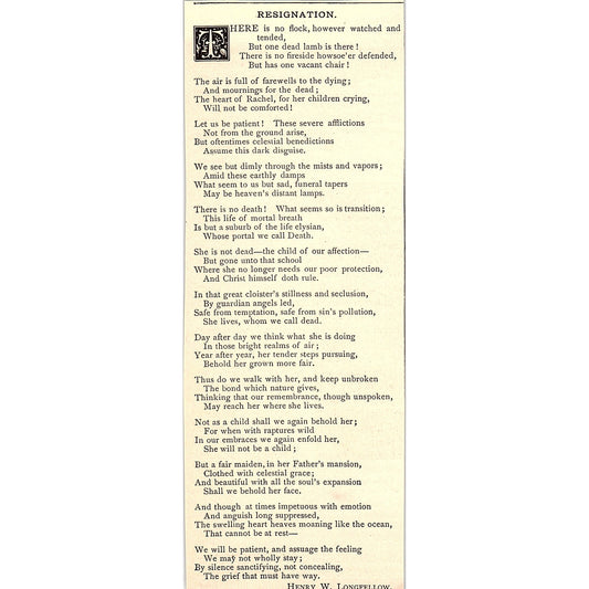 Resignation - Henry Wadsworth Longfellow 1884 Poem AG3-1