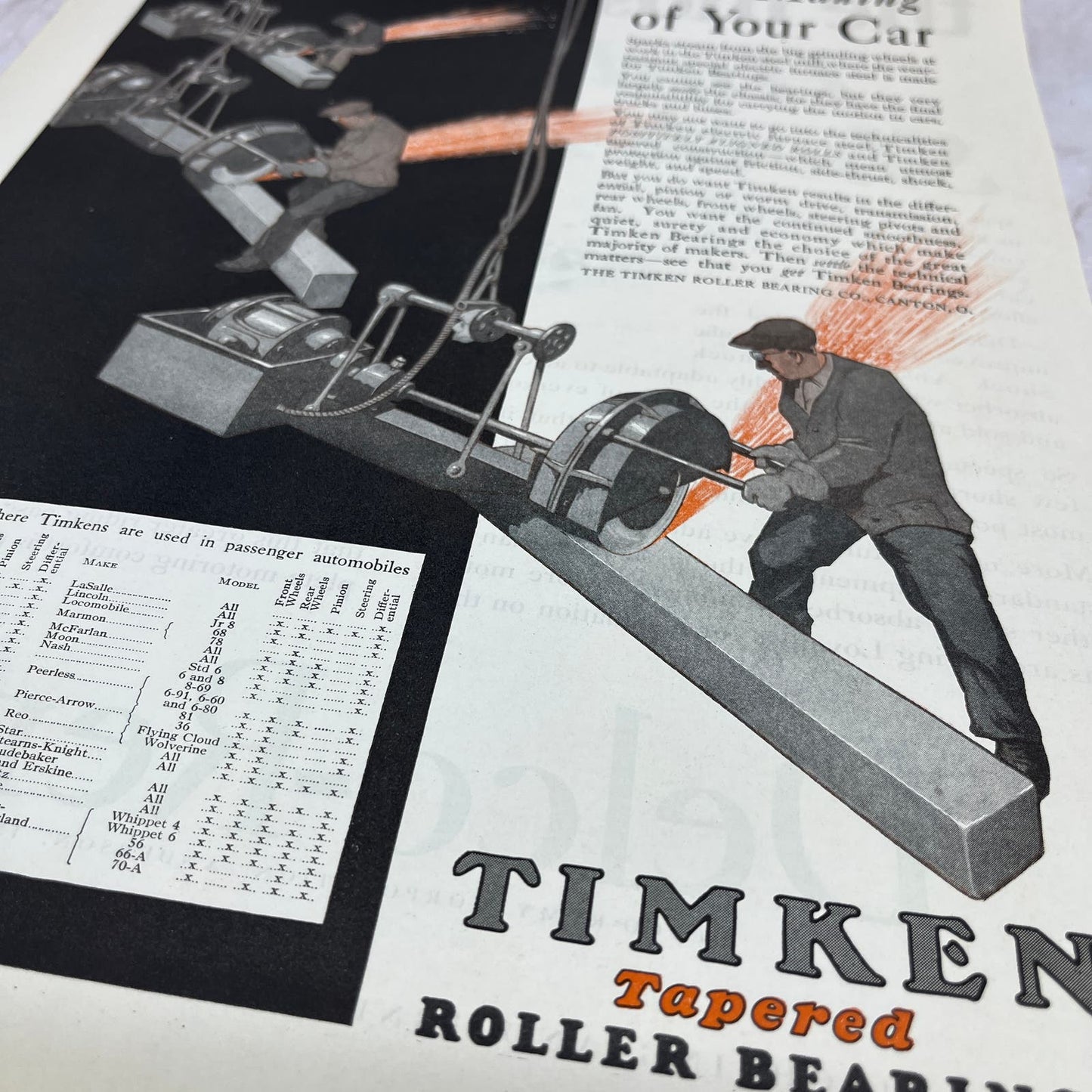 Timkin Tapered Roller Bearnings 1928 Original Magazine Advertisement FL6-8
