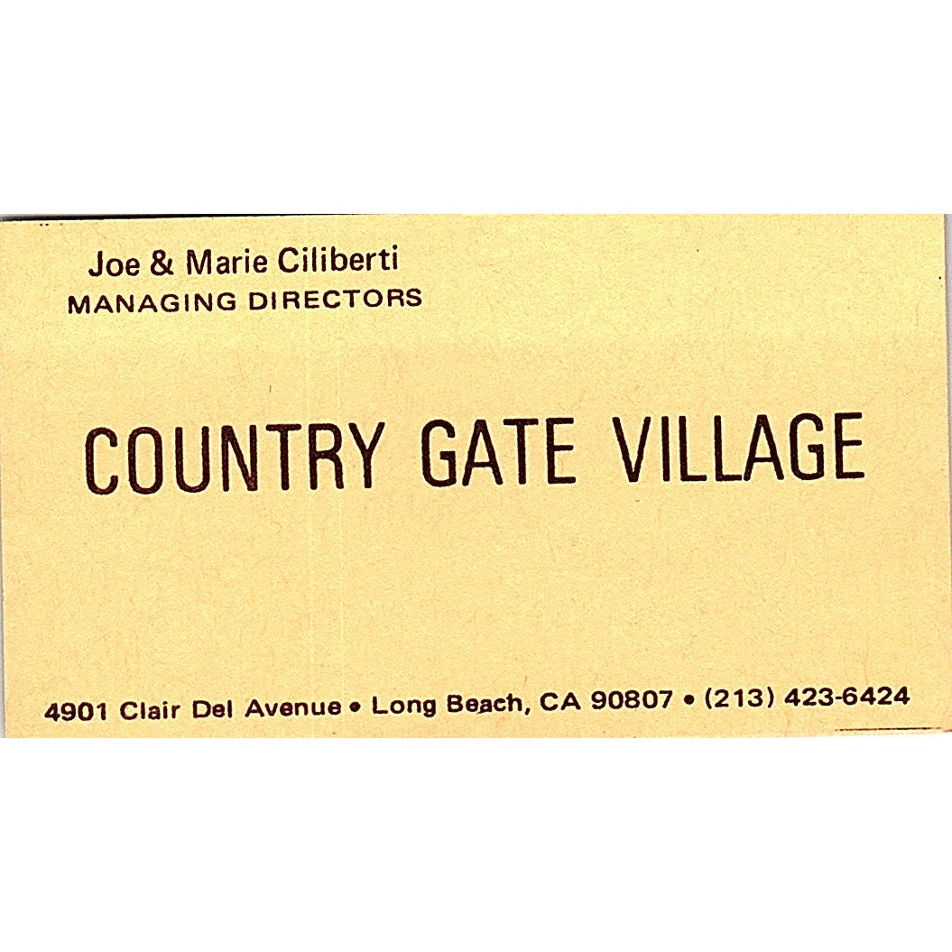 Joe & Marie Ciliberti Country Gate Village Long Beach CA Business Card SE3-B15