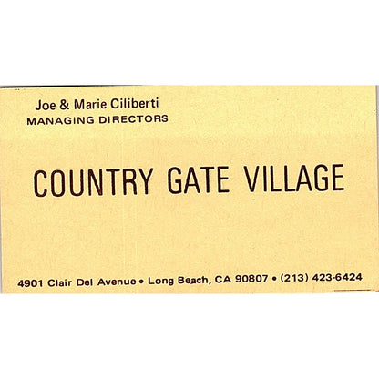 Joe & Marie Ciliberti Country Gate Village Long Beach CA Business Card SE3-B15