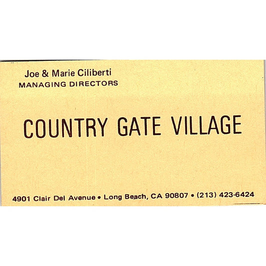 Joe & Marie Ciliberti Country Gate Village Long Beach CA Business Card SE3-B15