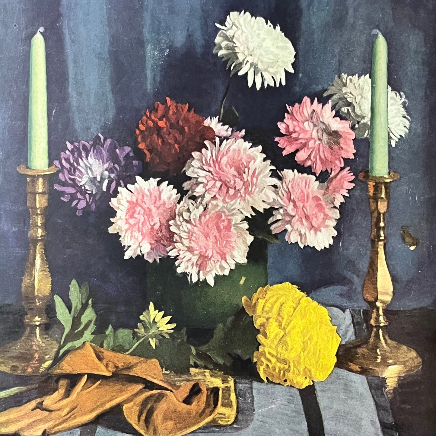 Vintage Robert K Ryland Flower Candle Still Life Lithograph Art Print 8x8 V4
