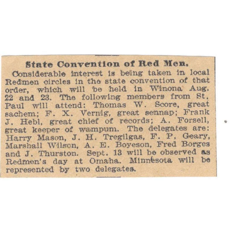 State Convention of Native Americans Harry Mason St. Paul 1898 Newspaper AF2-S7