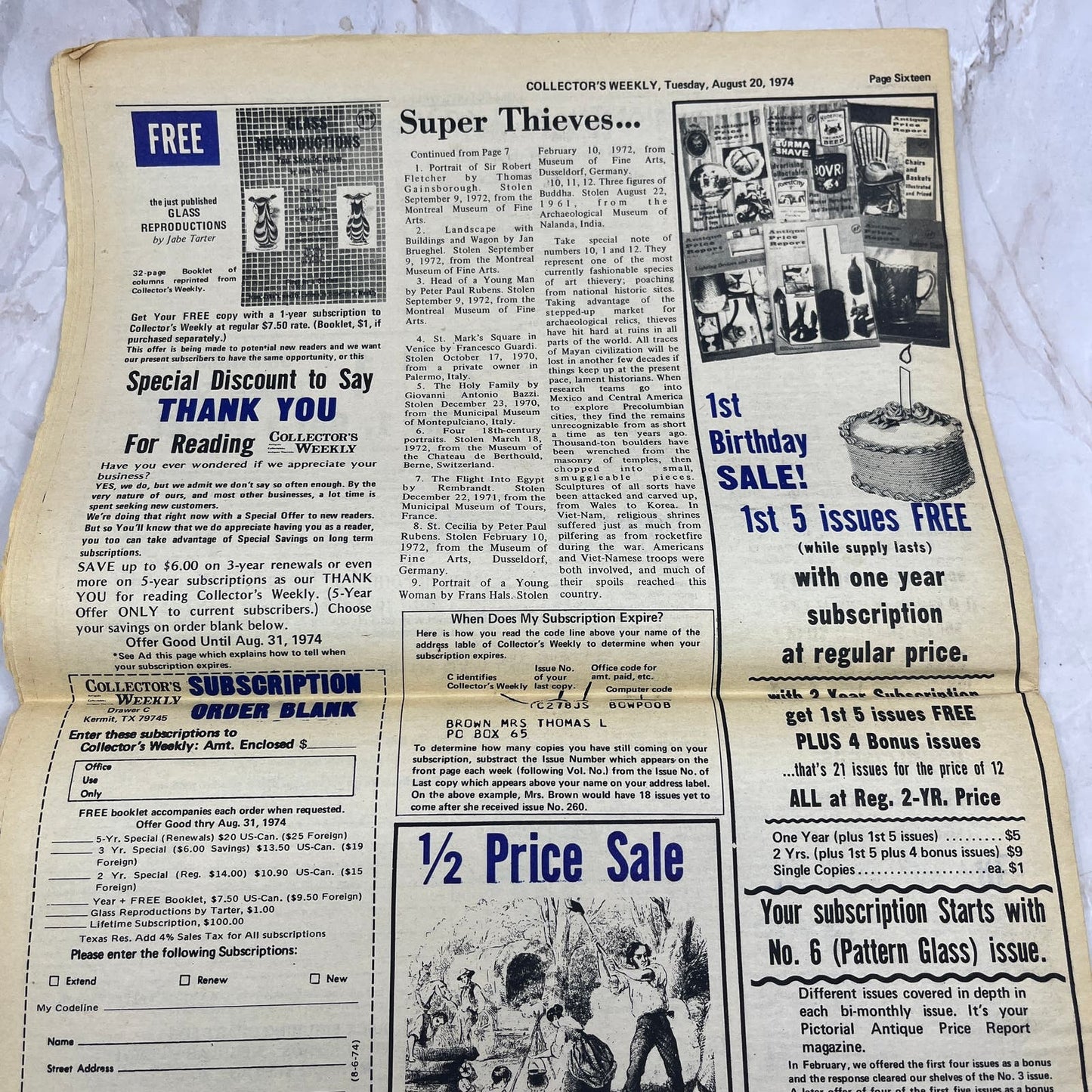 1974 Aug 20 - Collector's Weekly Newspaper - Oregon Trail Collectibles M18