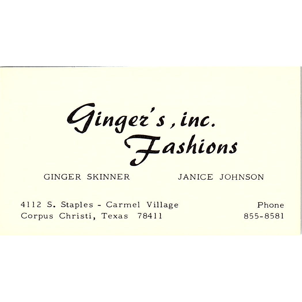 Ginger's Fashions Ginger Skinner Janice Johnson Corpus Christi Card SE5-B4