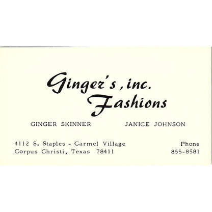 Ginger's Fashions Ginger Skinner Janice Johnson Corpus Christi Card SE5-B4