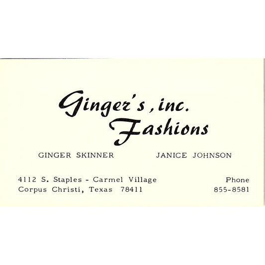Ginger's Fashions Ginger Skinner Janice Johnson Corpus Christi Card SE5-B4