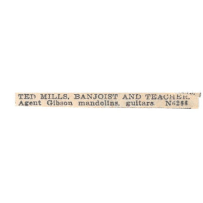 Ted Mills Banjoist and Teacher Gibson Mandolins Guitars Winnipeg 1920 Ad AG2-S11