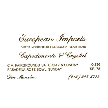 European Imports Don Marcelino Capodimonte Los Angeles Business Card SF3-B1